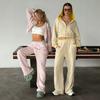 2026 new cross-border casual women's suit features color matching rough edge long-sleeved jacket lace-up trousers two-piece set