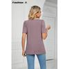 Printemps et Été Nouveau T-shirt ample à manches courtes et col carré de couleur unie Tops tricotés Femme
