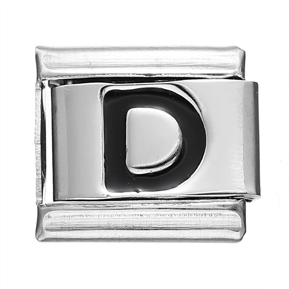 Fashion Black 26 English Letters Italian Charm Links Fit 9mm Stainless Steel Bracelet Making Women Men Jewelry Accessories