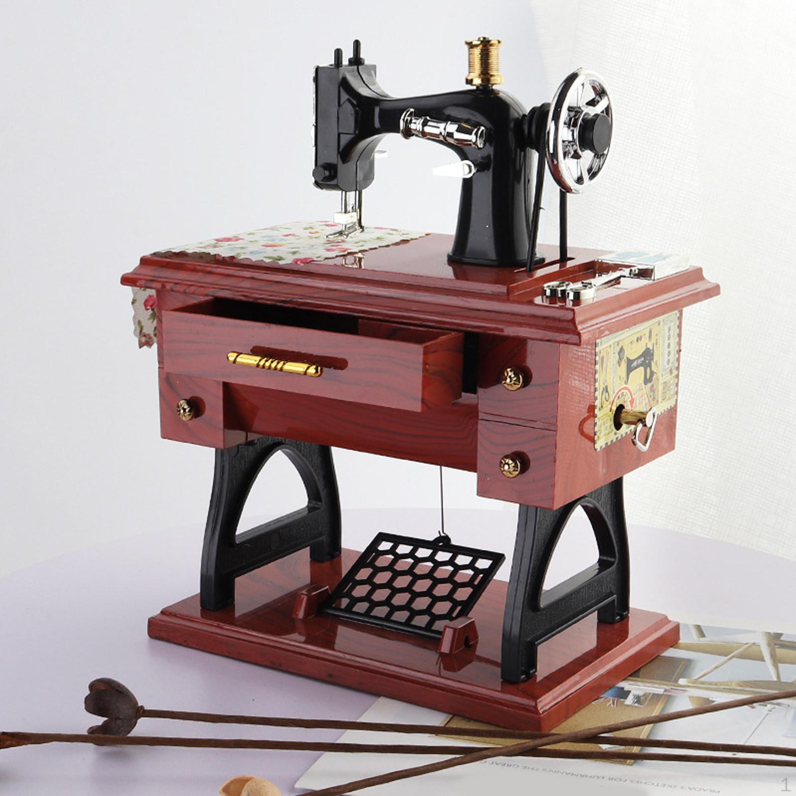 

Wind up Sewing Machine Music Box Ornament Chinese Retro styleVintage Musical Toy Mini Table Decor