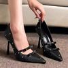 New Sexy Stiletto Pointed Rhinestone Single Shoe Bow French Temperament Design Sense Non-slip High Heels