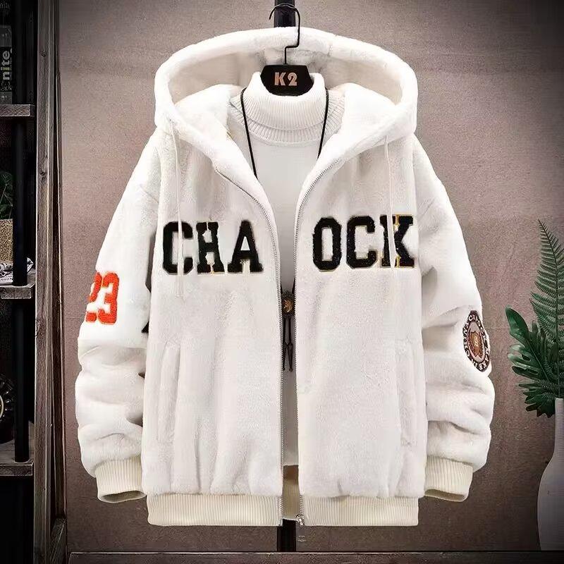 

Мужская куртка из овечьей шерсти с вышивкой и капюшоном — теплая, свободного кроя для осени и зимы M