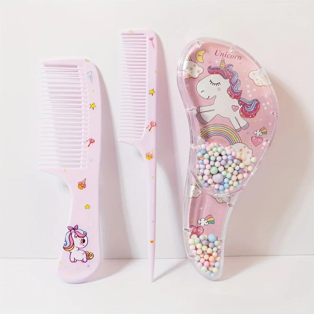 3 Unicorn and Rainbow Hair Comb Sets with Colorful Beads, Suitable for All Hair Types, the Perfect Gift for Young People