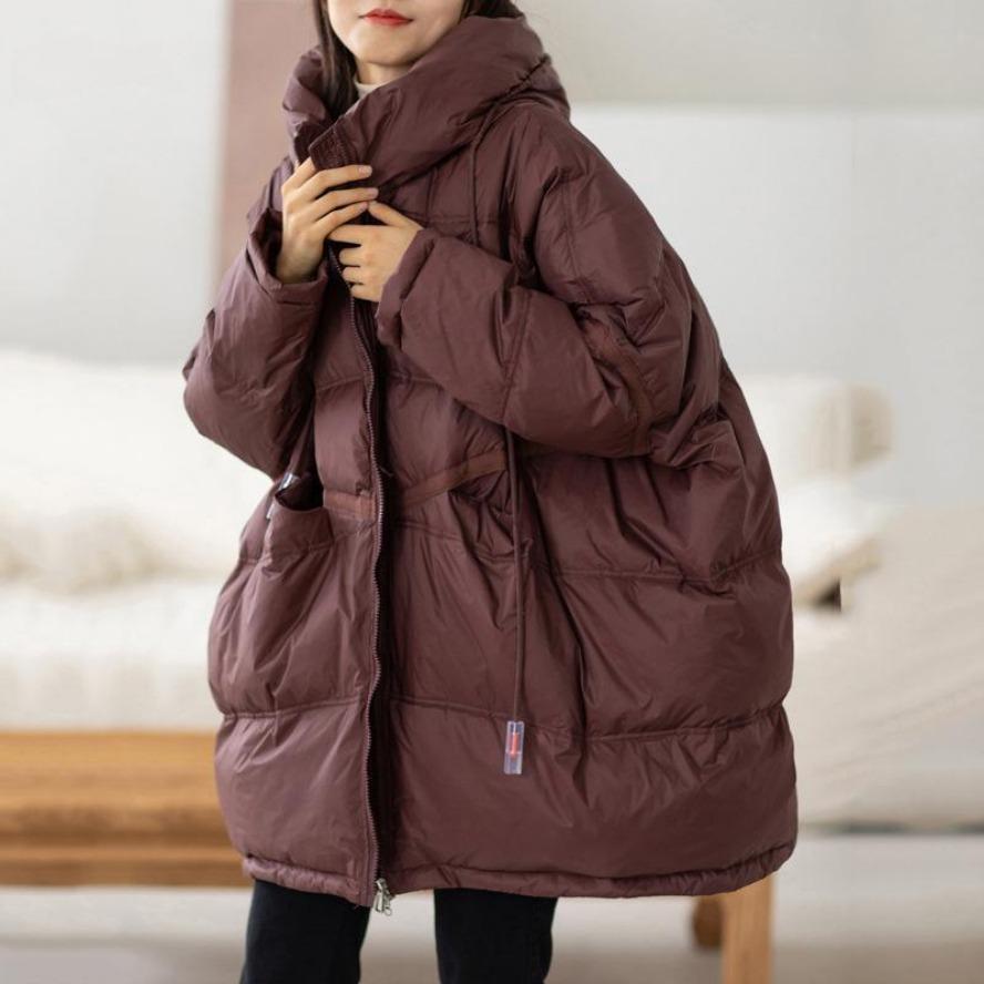 Women White Duck Down Jacket Casual Loose Over Size Autumn Winter Warm Outwear with Hood Korean Style Coat