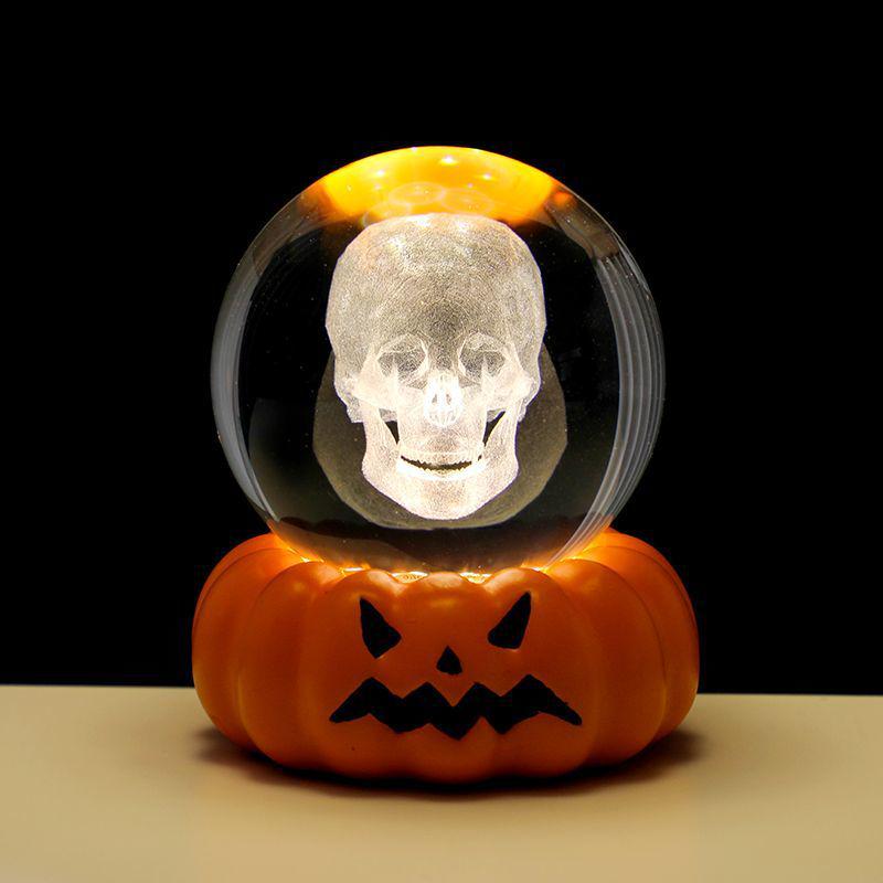 Spooky Night Pumpkin Skeleton Lamp - Creative Horror Halloween Decor Atmosphere Light.