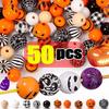 Halloween DIY Printed Wood Beads Multicolor Funny Handmade Wooden Bead Bracelet Hand String Making Accessories Festival Props