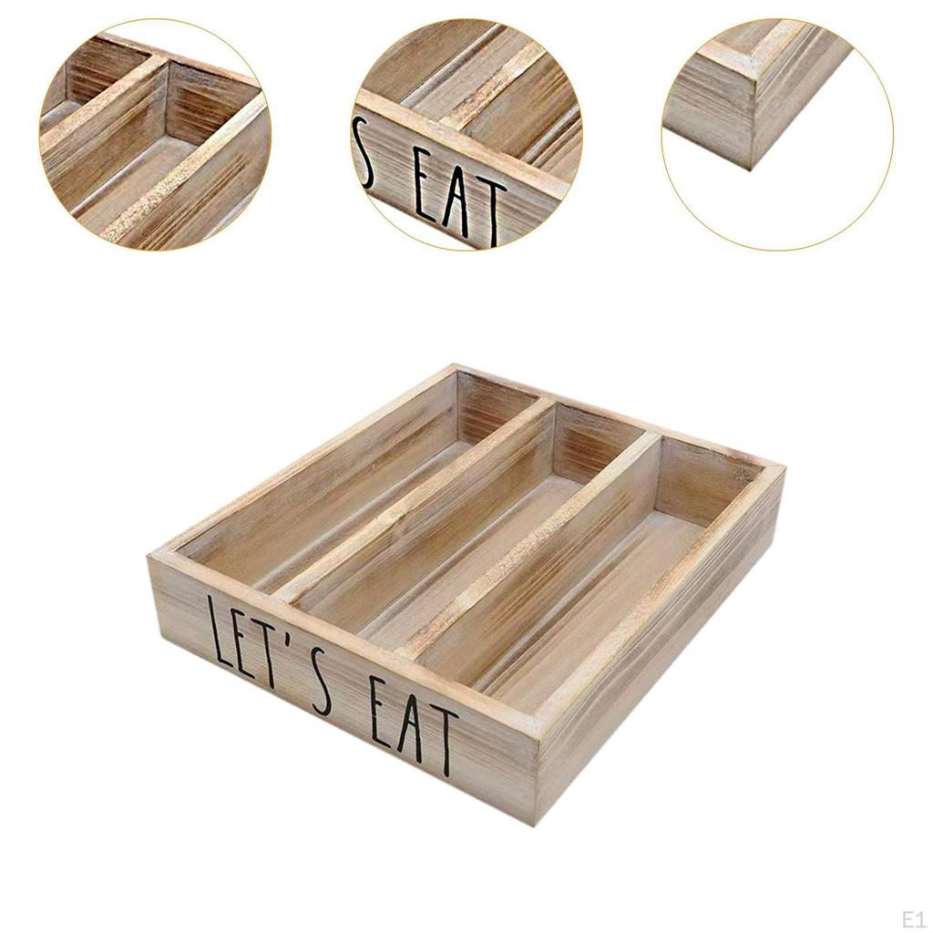 Holz Besteckorganizer, Küchenutensilien Aufbewahrungstablett, Platzsparender Behälter Besteckkasten