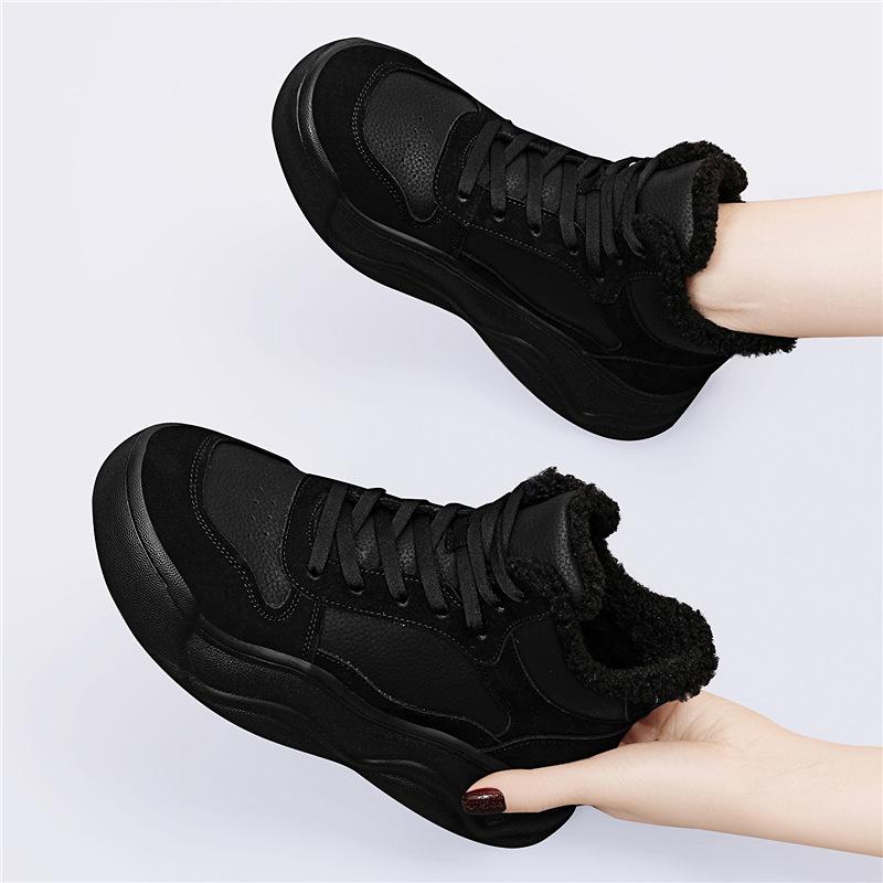 

Leather high-top shoes women s versatile sports shoes new thick baseplate shoes casual round head soft sole not tired feet white shoes tide 35