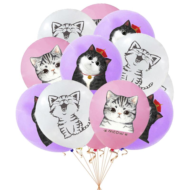 Cat Pet Dog Birthday Party Latex Balloons Cute Cartoon Kitten Print Balloons Supplies Meow Kitty Theme Balloons for Birthday