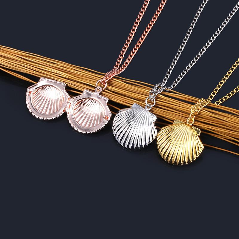 Minimalist Openable Mini Shell Photo Frame Metal Necklace For Girls And Women