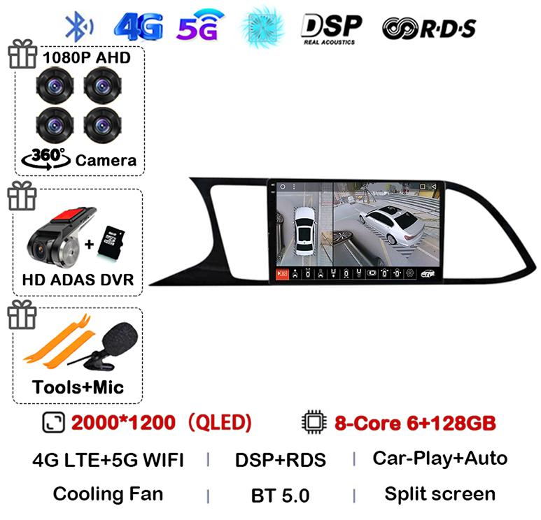 Android 14 WIFI+4G Carplay Auto For Seat Leon 3 MK3 2012-2020 Car Radio GPS Multimedia Video Player Stereo 360 Camera DSP Audio