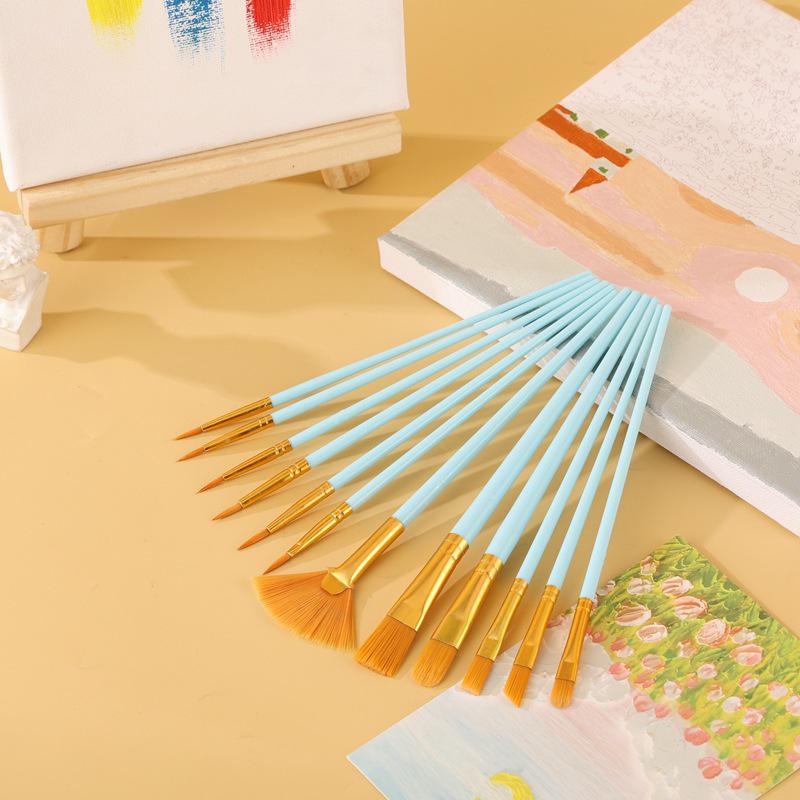 12-Piece Nylon Bristle Brush Set for Gouache, Acrylic, and Watercolor - Children's DIY Painting