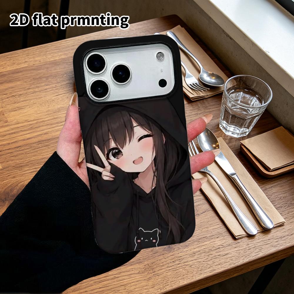 Phone case: 2D flat, suitable for iPhone 18 17 16 15 14 13 12 Pro, anime girl, perfect Christmas and Halloween holiday gift