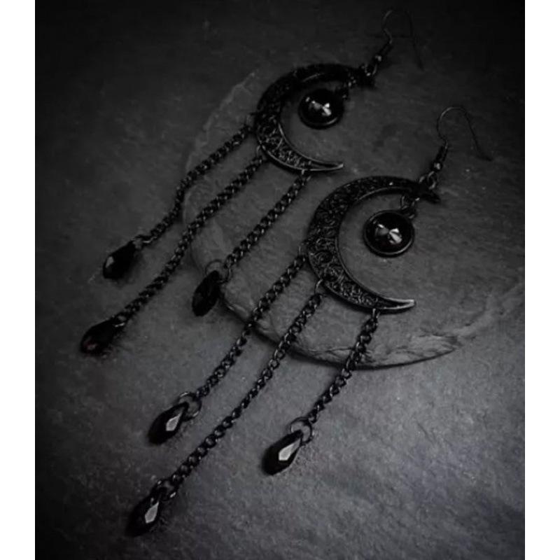 Boucles d'oreilles Lune Noire Céleste: Bijoux Solaires Bohémiens Gothiques