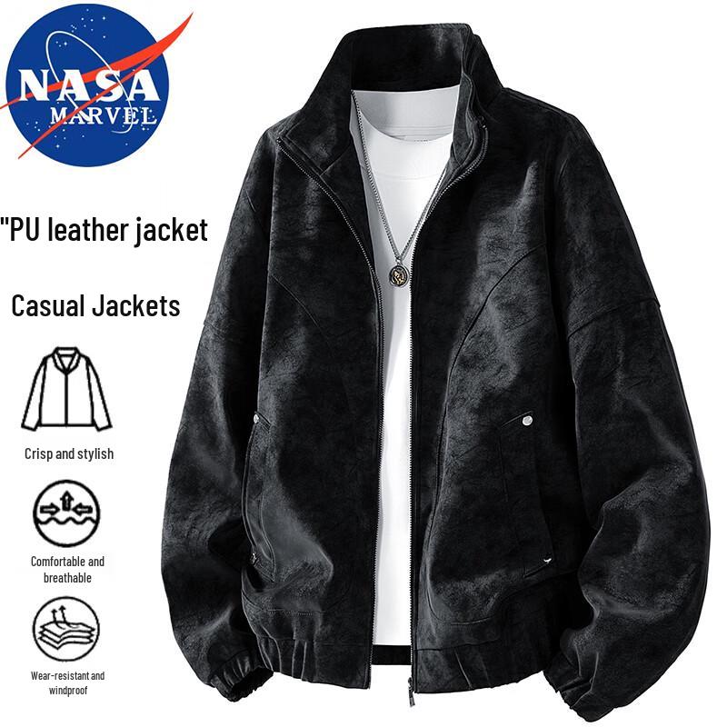

NASA MARVEL Men s Lapel PU Leather Jacket XL
