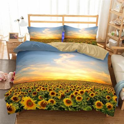 3D Sonnenblumen Ozean Muster Bettbezug Set mit Kissenbezug Erwachsene Kinder Landschaft Bettdeckenbezug Set Schlafzimmerdeko Queen King Size