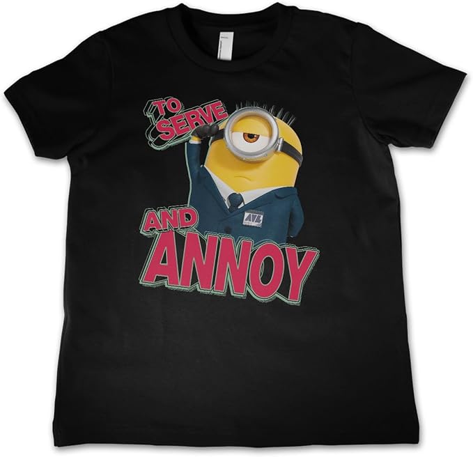 MINIONS Offizielles Lizenzprodukt to Serve and Annoy Kinder T-Shirt (Schwarz), 6 Years 150