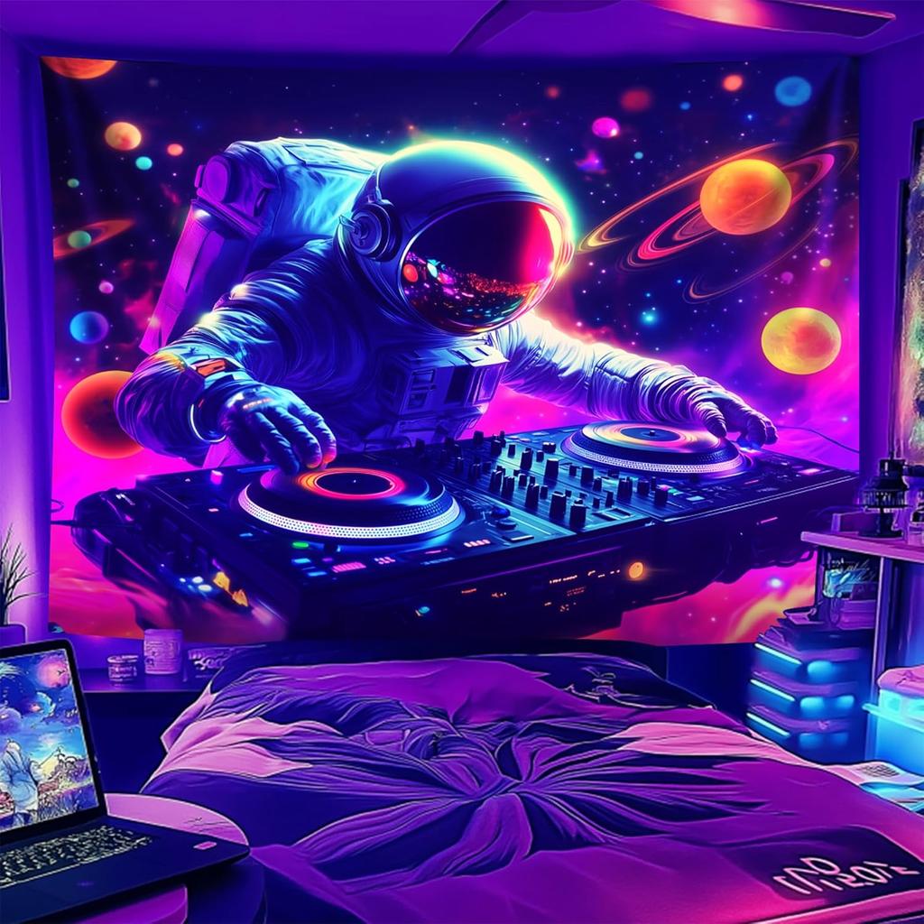 NYZE Astronaut Space Tapestry for Bedroom, Glow In the Dark Room Decor Wall Tapestries, Cool Galaxy Planet Wall Hanging, Wall Ha