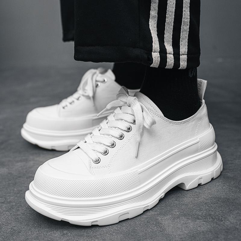 Invisible inner heightening shoes New summer canvas shoes Breathable thick-soled high-top dad shoes