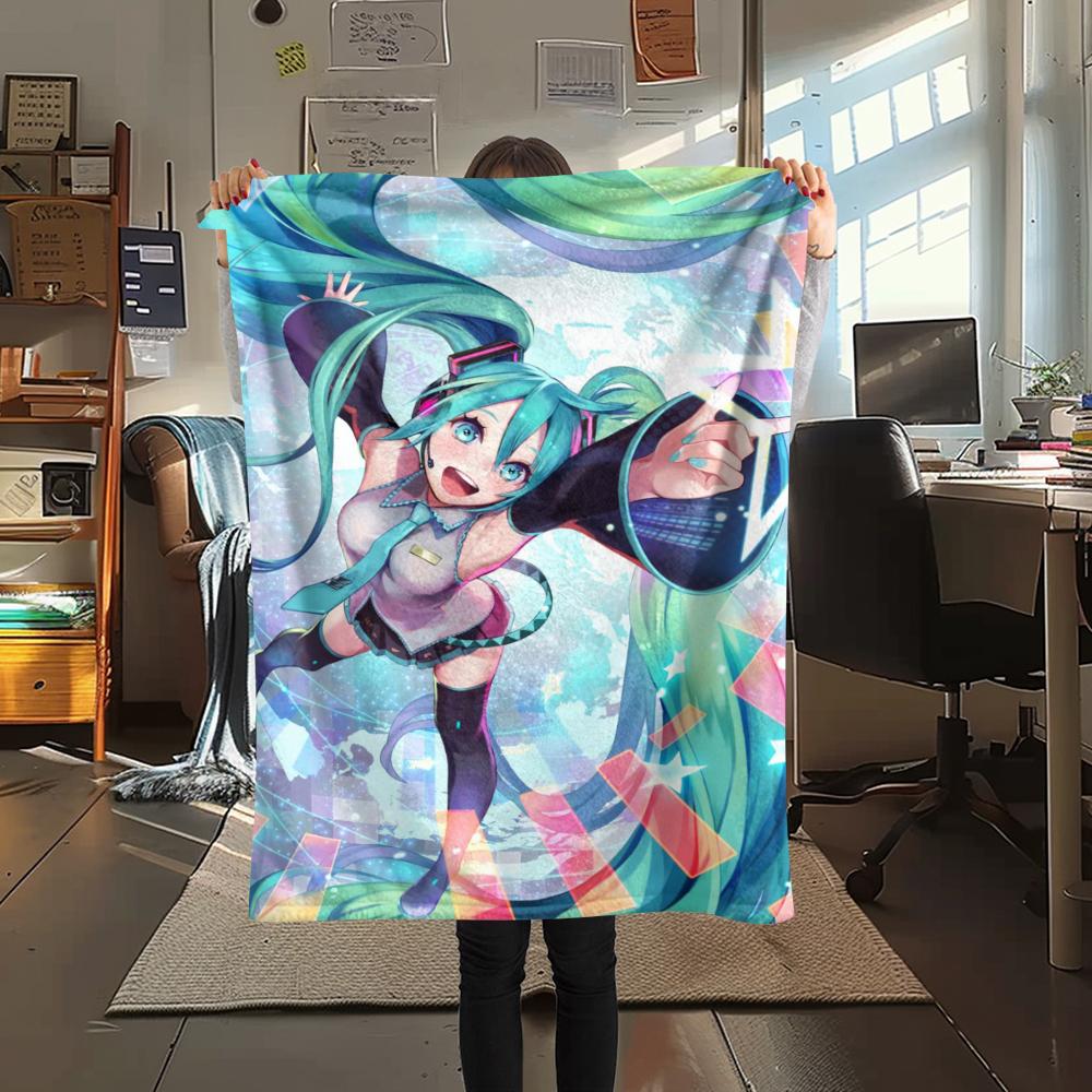 1 ks flanelová deka s potiskem anime Miku, Vysoká kvalita, Pohodlná pro všechna roční období, Domácí dekorace, Teplo a pohodlí, Perfektní jako dárek