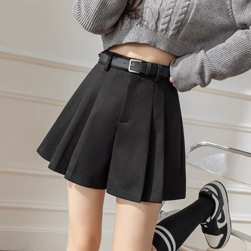 2024 Slimming Women's High Waist A-Line Woolen Pleated Skirt Pants for Winter