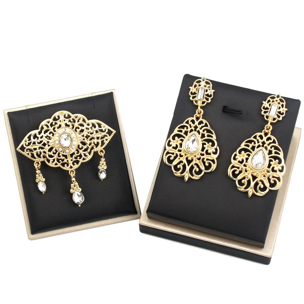 Gold Color Bohemia Women Brooch Earring Sets Bride Jewelry Tassel Brooch Pins Flower Earring