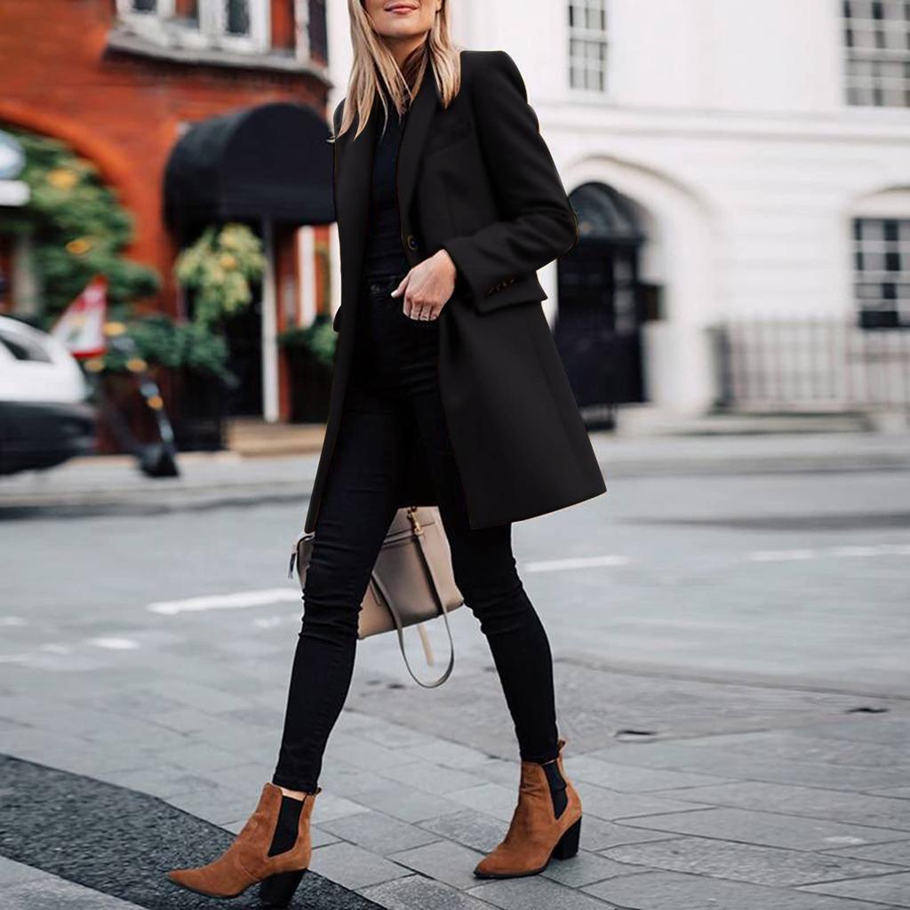 Trench Coats For Women's Long  Trench Coat Slim Classic With Pocket Solid Color Coats
