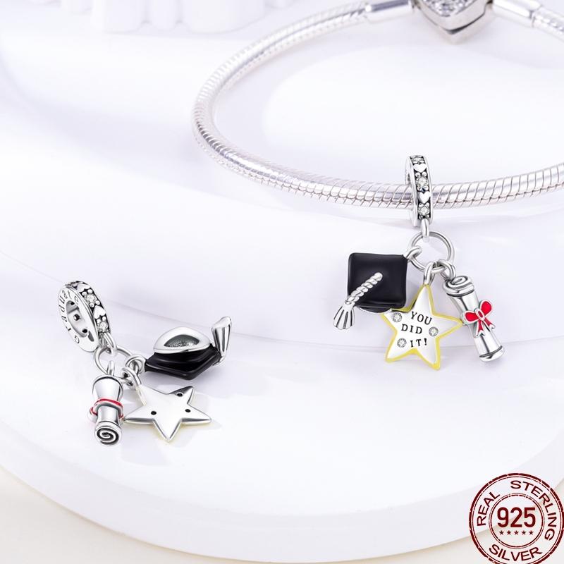 Graduation Series Pure Copper Metal Bachelor's Hat Certificate Flowers Charm Bead Components Bead Components Compatible With Pan Authentic Original