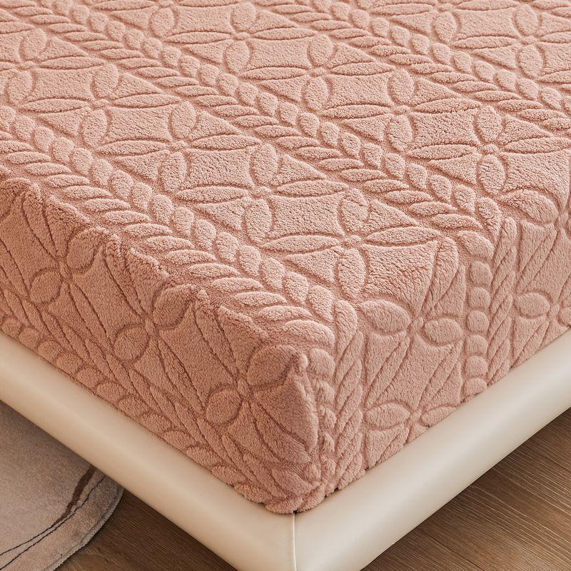 Taffeta Velvet Mattress Cover with Elastic Bands Solid Color Anti-slip Adjustable Fitted Sheet Soft Winter Coral Fleece Bed Sheet