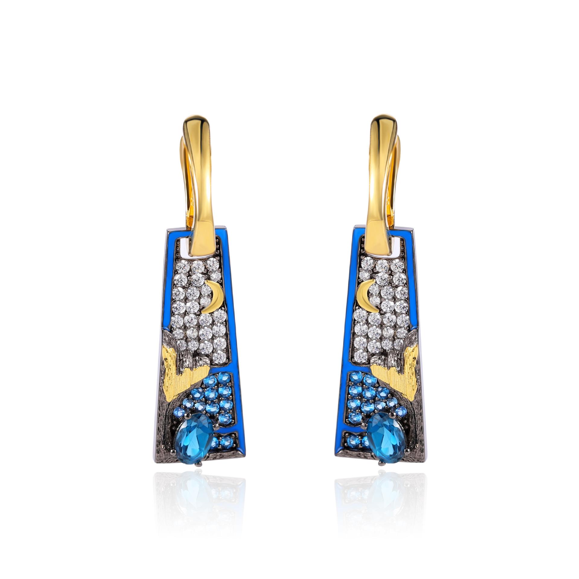 

Серьги из стерлингового серебра 925 пробы с сапфиром и натуральным топазом, нишевые квадратные серьги, оригинальный дизайн, красочные серьги-сокровища для женщин 925 silver