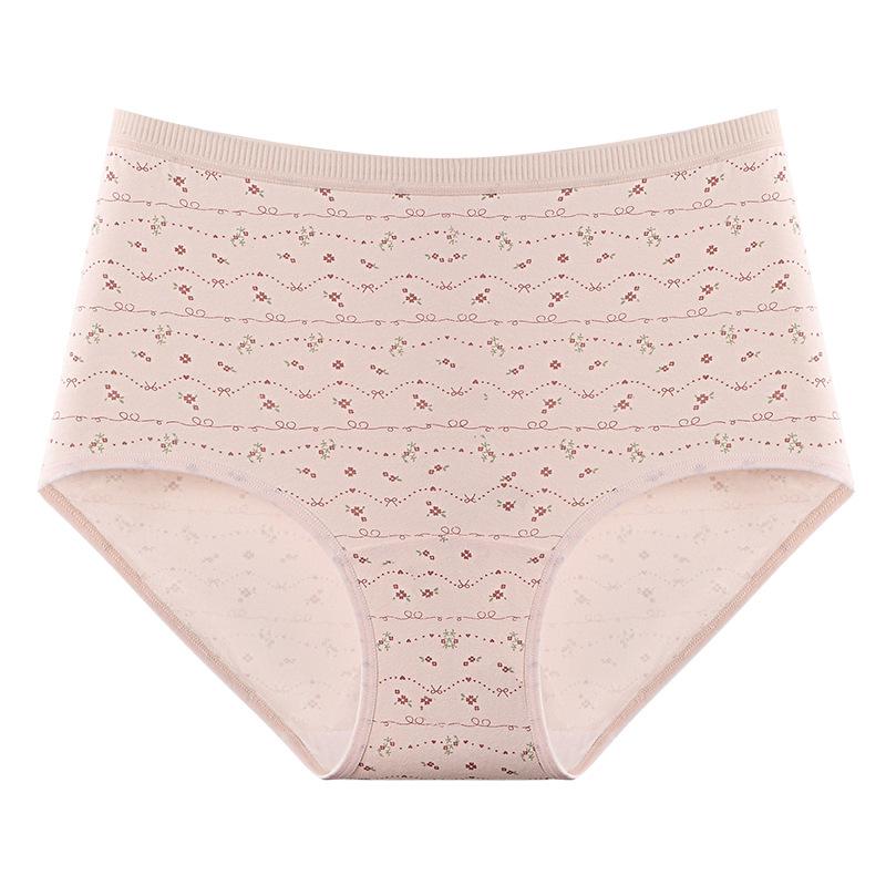Damer Vår och Höst Vackert Mönster Ren Bomull Spårlös 5A Botten Hög Midja Trosor