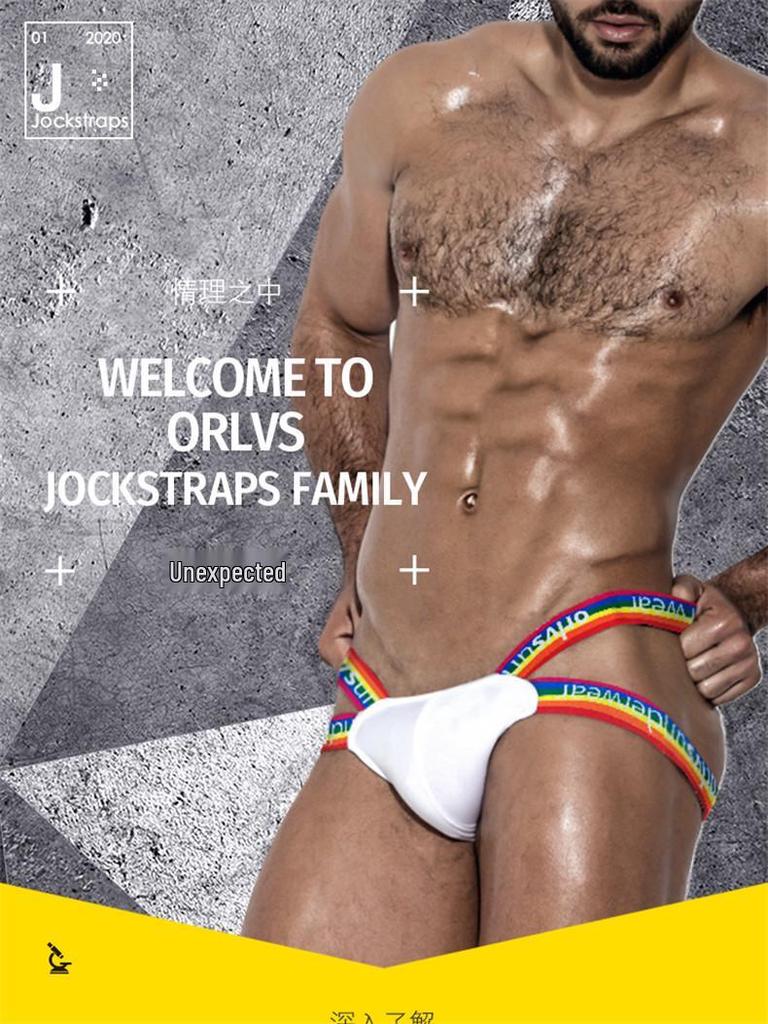 Rainbow Men's Double Thong: Seductive Erotic Pouch & Buttocks Revealing T-Pants OR505