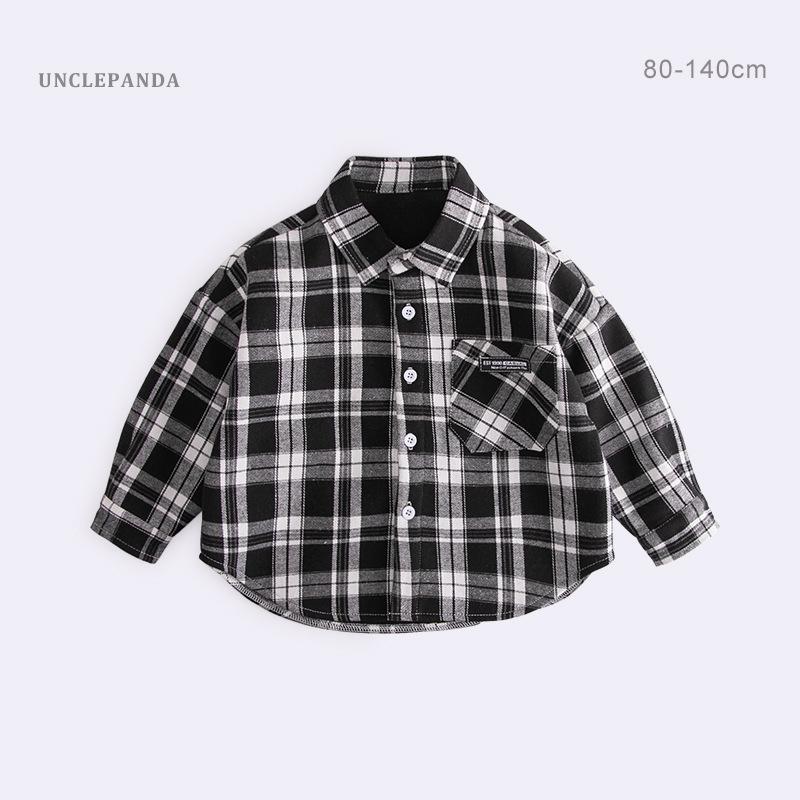 Children's Korean Style Plaid Fleece-Lined Shirt - Autumn/Winter Long Sleeve Cardigan for Boys (2023)