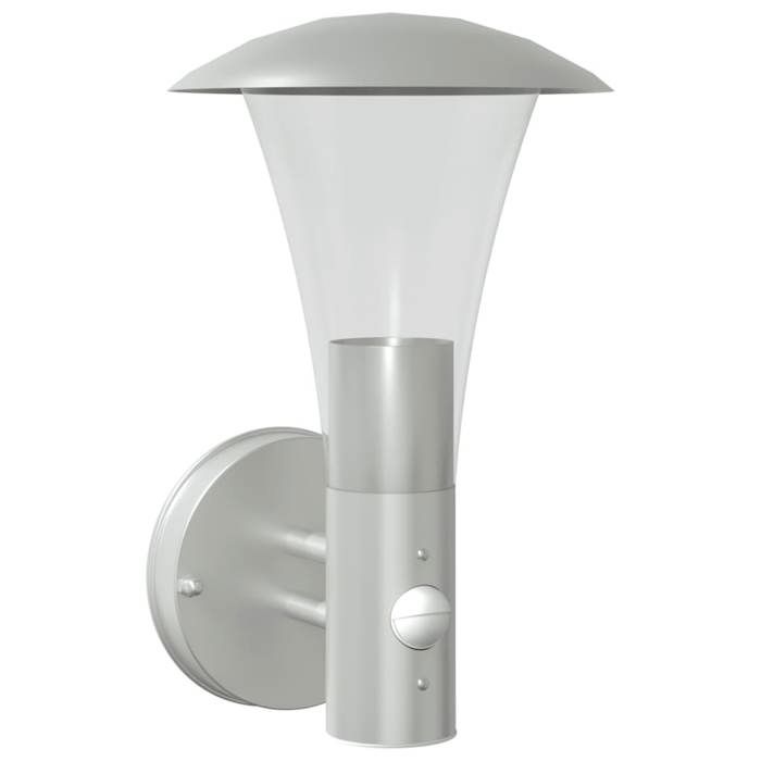 VidaXL Applique murale d'extérieur et capteur argenté acier inoxydable, éclairage mural d'extérieur, lampe murale de jardin, 4006238