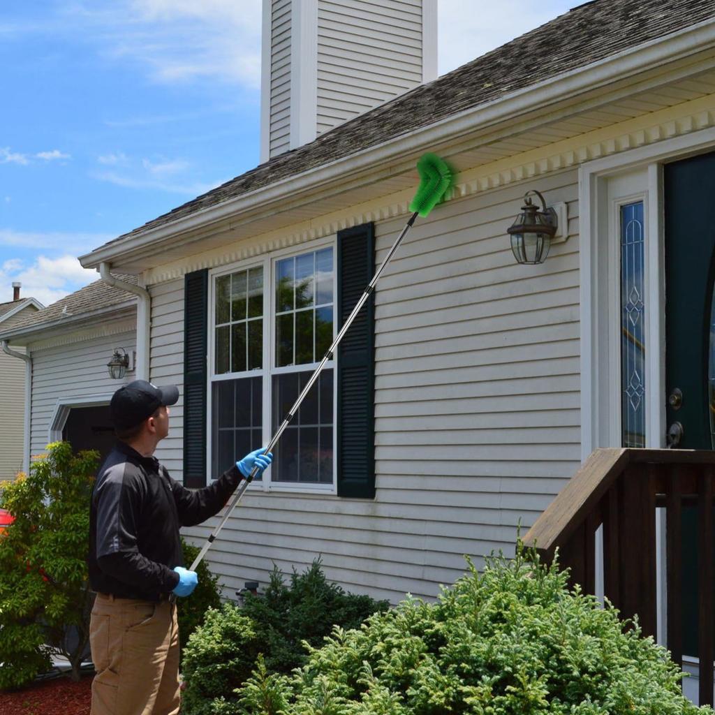 NUOLUX Stainless Steel Gutter Brush, Spider Web Preventer, Cleaner Tool with Telescopic Extension Poles (2 Brushes + 6 Poles), 230cm X 16cm X 8cm