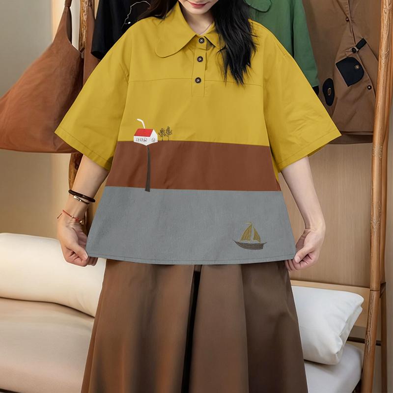 

ZANZEA Женская повседневная блузка с отложным воротником, свободного кроя, с коротким рукавом и принтом S жёлтый