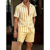 Simple Men Shirt Sets Vintage Stripe Lapel Short Sleeve Casual Shirt Beach Shorts Summer Streetwear Hawaiian Fashion Loose Suits
