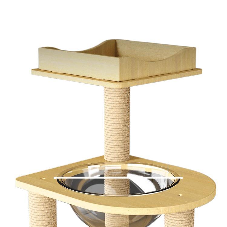 Compact Solid Wood Cat Tree with Climbing Frame & Space Capsule Bed for Large & Small Homes