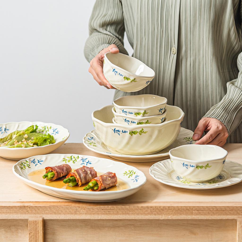 Sean, French Western Food Plate Vegetable Plate Soup Plate Lace Ceramic Bowl Plate Tableware Rice Bowl Plate Deep Plate Soup Bowl