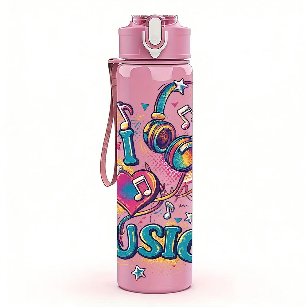 1PC Colorful DJ Music Girl Cartoon 750ml Color Plastic Sports Water Bottle Leakproof Flip Straw Lid Suitable for Sports Office Home Use
