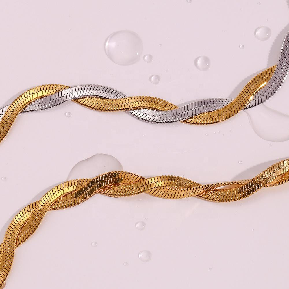 Fashion Jewelry Anklets Woven Snake Chain Anklet 18K Gold Plated Stainless Steel Anklets for Women