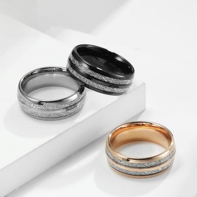 Double Groove Tungsten Steel Inlaid Ice Silk Ring for Marriage Proposal Simple Couple Pairing Ring for Men and Women