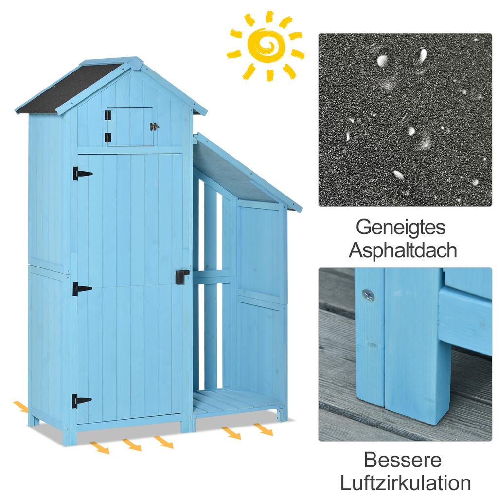Wooden Shed, Garden Storage Cabinet with Log Store, Waterproof Asphalt Roof and Lockable Door, Narrow Tool Organizer, 130 x 55 x 180 cm