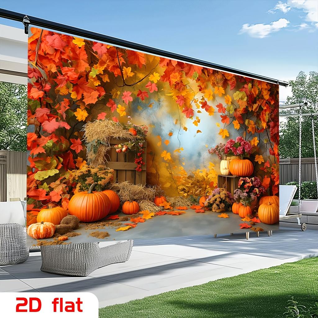 2D flat design 1 piece per pack. Warm orange maple sugar pumpkin haystack floral autumn farm banner - Harvest decorationzyc