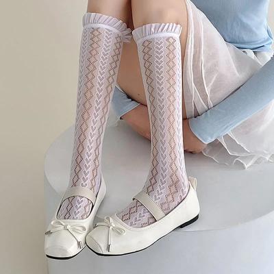 Rüschensocken für Damen, ausgehöhlt, sexy Spitzennetz-Netzstrümpfe, Kniestrümpfe, JK Lolita, süße Mädchen, süße lange Socken, Damenstrümpfe