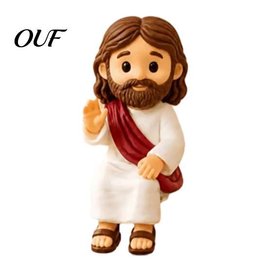 Handcrafted Resin Home Decor Cute Praying Jesus Figurine, Blessing Character Desktop Statue, Decorative Pieces for Bookshelf Religious Collectible
