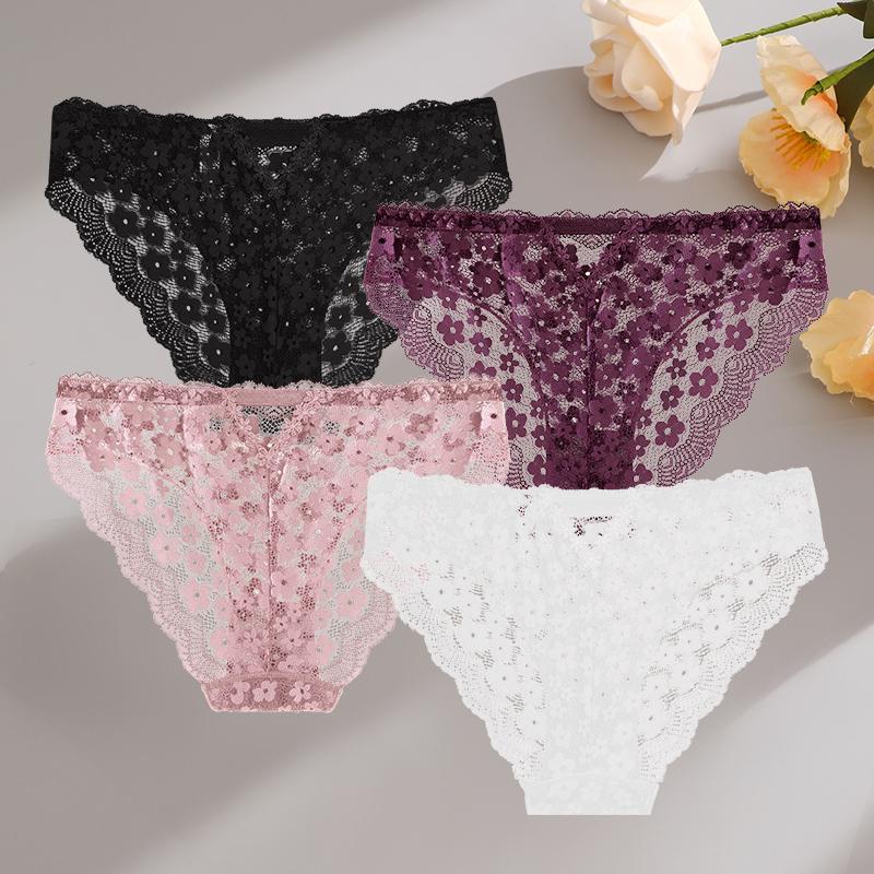 4Pcs Women Lingerie Sexy Lace Panties Soft Fashion Panties Hollow Out Underwears Pantys Underpant Lingerie Lace Intimates S-XL