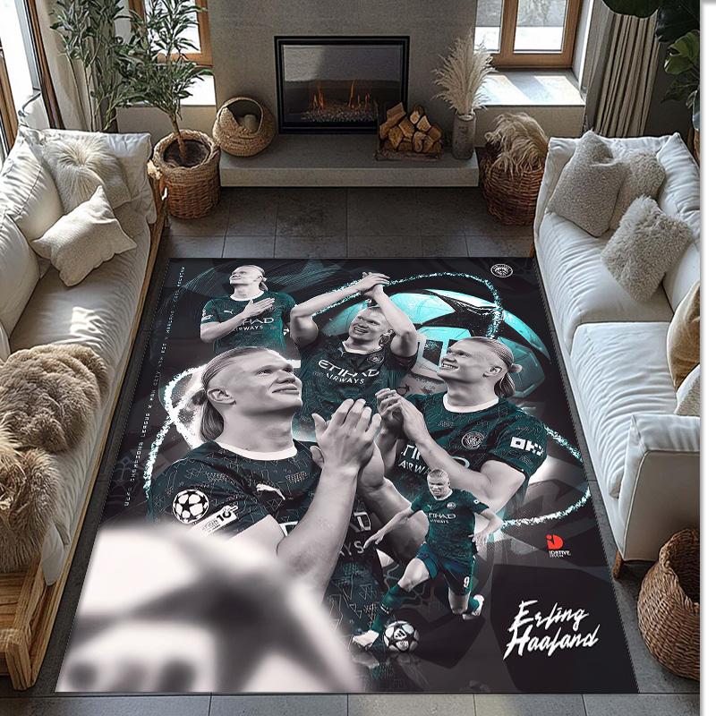 Erling Haaland Printed Flannel Area Rug Non Slip Soft Polyester Floor Carpet Indoor Decor Mat for Bedroom Living Room Sofa