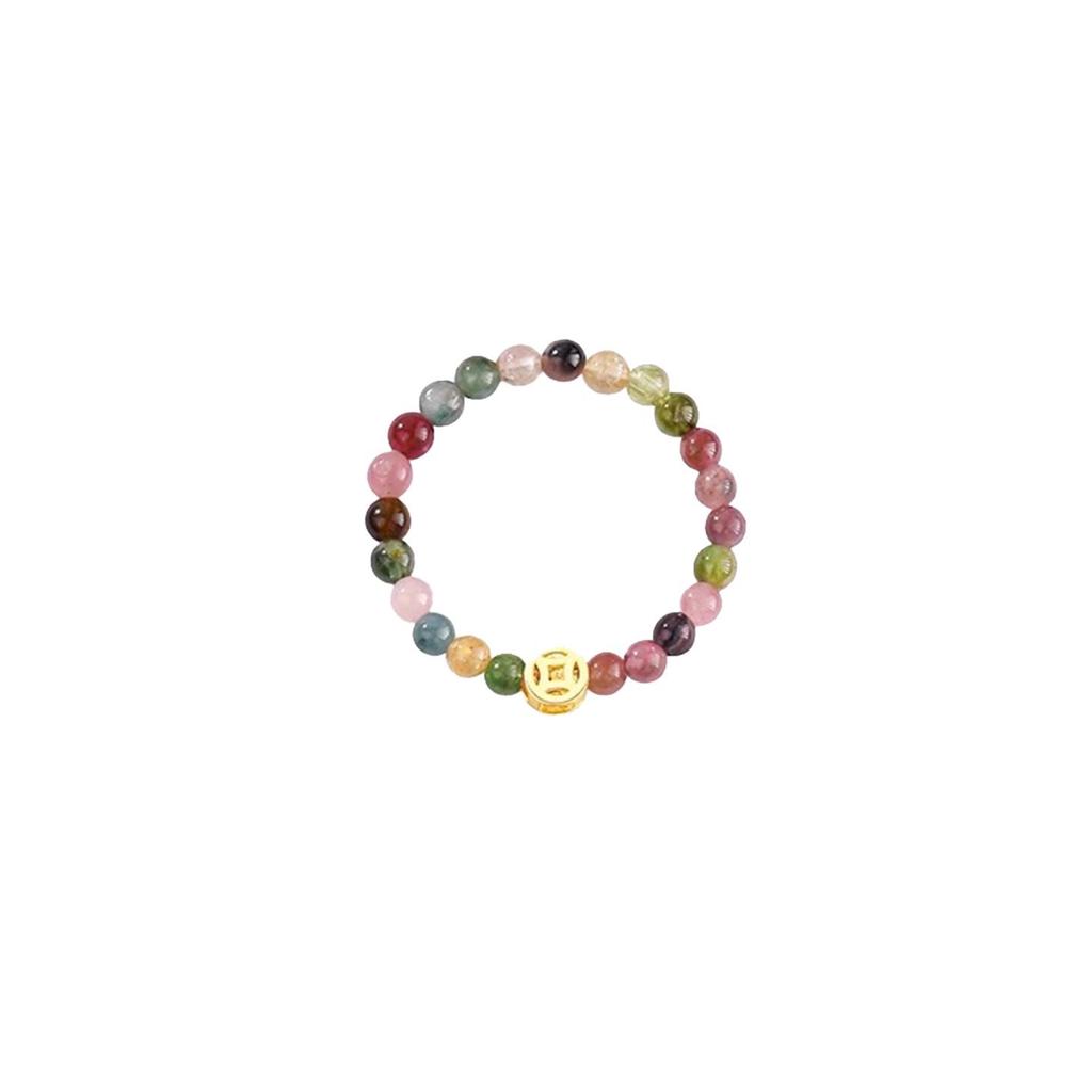 Money Tourmaline Beaded Ring Women's Niche Design Light Luxury Ring Ring Elastic Rope Index Finger Ring Jewelry