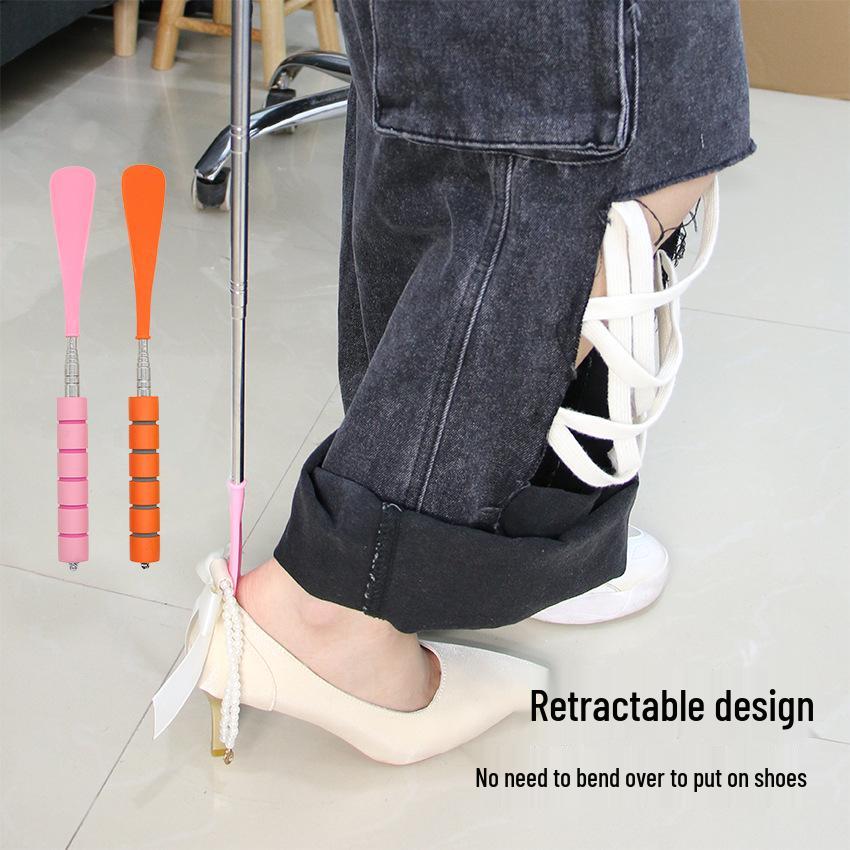 6-Color Stainless Steel Long Handle Retractable Shoehorn - Home Use Shoe-Wearing Tool